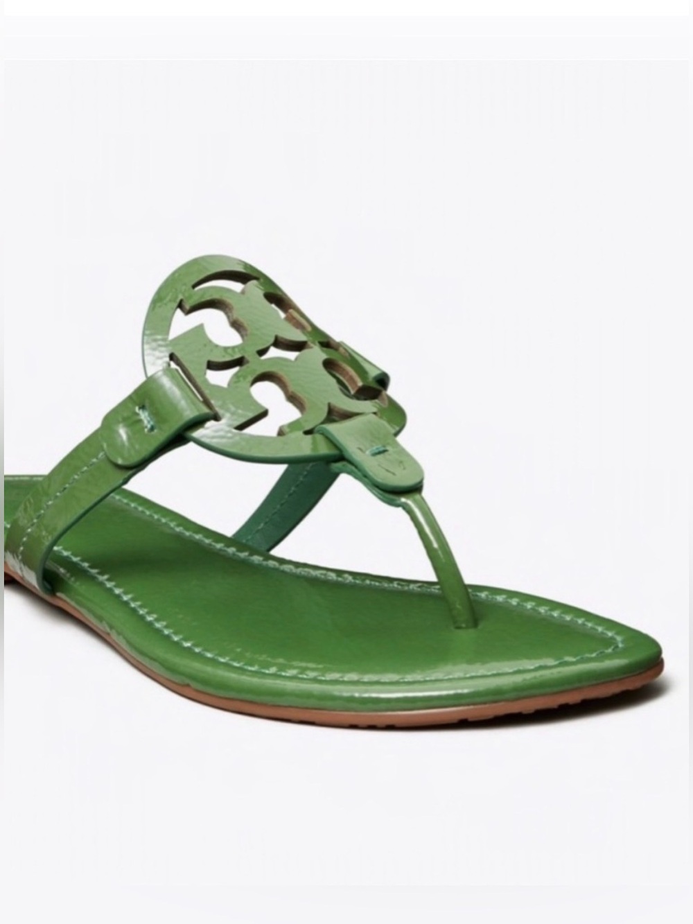 Tory Burch Arugula Green Naplak Patent Leather Miller Sandals - Picture 12 of 13